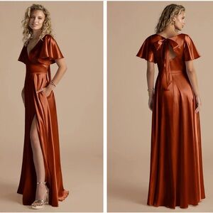 Azazie Metallic Satin Dress in Auburn